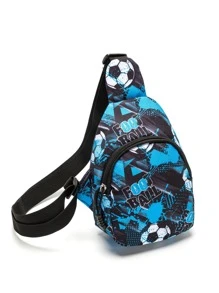 1 款多功能可愛卡通印花聚酯纖維適合男孩和女孩,可調節長拉鍊閉合,可愛休閒多功能斜挎包/腰包,適合戶外休閒學校郊遊背包存儲 - 藍色 - 查看 3