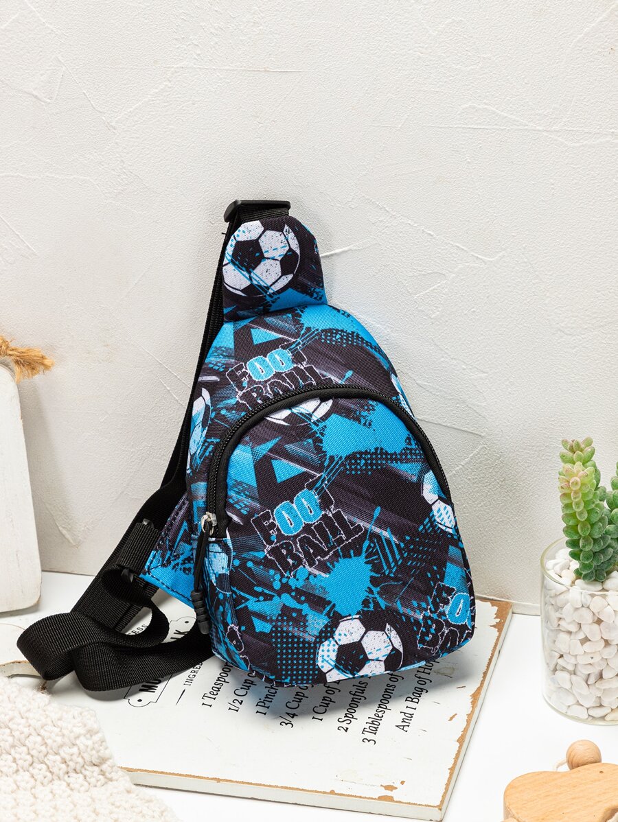 1 款多功能可愛卡通印花聚酯纖維適合男孩和女孩,可調節長拉鍊閉合,可愛休閒多功能斜挎包/腰包,適合戶外休閒學校郊遊背包存儲 - 藍色 - 查看 1