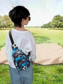 1 款多功能可愛卡通印花聚酯纖維適合男孩和女孩,可調節長拉鍊閉合,可愛休閒多功能斜挎包/腰包,適合戶外休閒學校郊遊背包存儲 - 藍色 - 查看 2