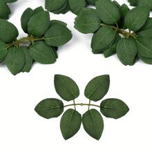 10入組仿真葉片裝飾，綠色玫瑰葉片帶茎，DIY婚禮花束中心裝飾，派對裝飾，玫瑰藤花環花環供應品 - 綠色 - 查看 2