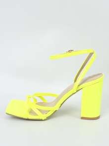 Đơn giản Chóp giầy hình vuông Dép quai hậu Với Giày cao gót dày - Màu vàng - Xem 2