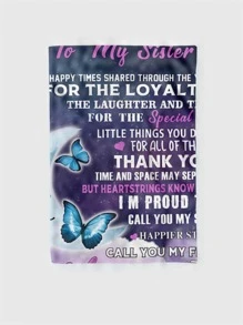 1pc Flannel Blanket With Printed Letter To Sister, Unisex Home Textile - Multicolor - View 3