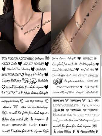 4pcs Waterproof Black English Letter Temporary Tattoo Stickers For Candle