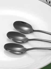 12 件/套不鏽鋼 1010 迷你尖頭咖啡攪拌勺，小尺寸 11.3*2.4 公分適合家庭聚會和甜點店 - 黑色 - 查看 2