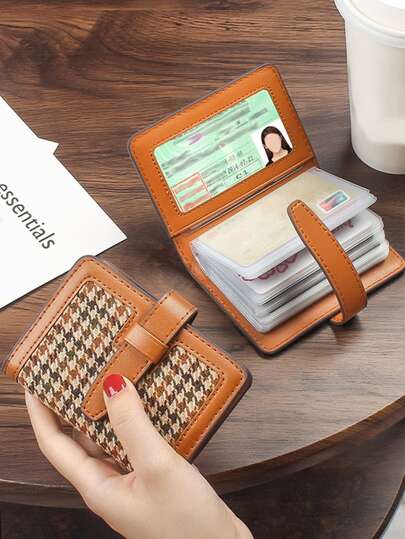 MIYIN Vintage Houndstooth Pattern Button Clutch Cardholder For Daily PU Leather Multi Card Transparent Window Card Bag Card Storage Bag Brown Lightweight Portable Card Card White-Collar Workers For Female For Holiday For Anniversary For Birthday Gift Accessories Gift Orange Card Box Card Holder Card Holder Wallet Business Card Holder Credit Card Holder Id Card Holder Card Holder Women Photocard Holder For Women Wallet Mini Wallet Purse Wallet Card Wallet