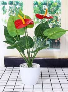 1入組人造紅色的棕櫚仿真花適用於家庭,婚禮,花園裝飾用品,拍攝套裝,花束 - 紅色 - 查看 1