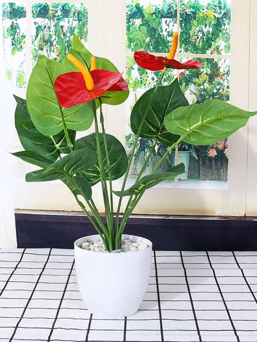 1入組人造紅色的棕櫚仿真花適用於家庭,婚禮,花園裝飾用品,拍攝套裝,花束 - 紅色 - 查看 1