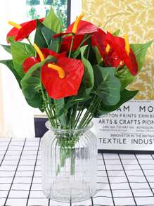 1入組人造紅色的棕櫚仿真花適用於家庭,婚禮,花園裝飾用品,拍攝套裝,花束 - 紅色 - 查看 2