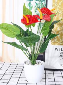 1入組人造紅色的棕櫚仿真花適用於家庭,婚禮,花園裝飾用品,拍攝套裝,花束 - 紅色 - 查看 3