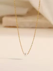 1入簡約風格不鏽鋼人造珍珠女士吊墜項鍊,禮物 - 金黃色 - 查看 3