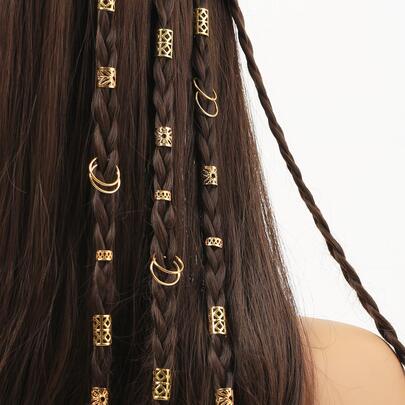 80 pezzi Set di anelli per capelli a dreads color oro, accessori per acconciature a trecce, fascia per capelli regolabile per donne e ragazze