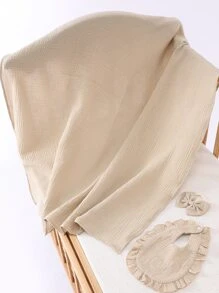 3pcs Khaki Baby Swaddle Wraps Bundle Set With Bow Headband And Drool Bib, For Newborns