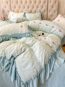 水洗荷叶边床上用品套装 4 件套
