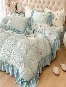 水洗荷叶边床上用品套装 4 件套