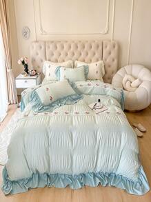 水洗荷叶边床上用品套装 4 件套