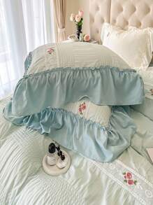 水洗荷叶边床上用品套装 4 件套