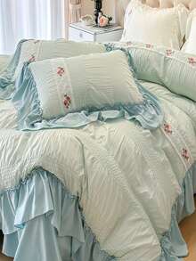 水洗荷叶边床上用品套装 4 件套