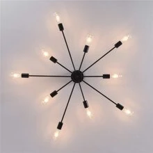 Semi Flush Mount Ceiling Light, 10-Light Modern Black Sputnik Chandelier Industrial Ceiling Lamp For Kitchen Dining Room Living Room Bedroom Foyer Lighting Fixture - 黑色 - 查看 7