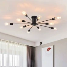 Semi Flush Mount Ceiling Light, 10-Light Modern Black Sputnik Chandelier Industrial Ceiling Lamp For Kitchen Dining Room Living Room Bedroom Foyer Lighting Fixture - 黑色 - 查看 1