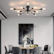Semi Flush Mount Ceiling Light, 10-Light Modern Black Sputnik Chandelier Industrial Ceiling Lamp For Kitchen Dining Room Living Room Bedroom Foyer Lighting Fixture - 黑色 - 查看 4