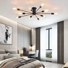 Semi Flush Mount Ceiling Light, 10-Light Modern Black Sputnik Chandelier Industrial Ceiling Lamp For Kitchen Dining Room Living Room Bedroom Foyer Lighting Fixture - 黑色 - 查看 3