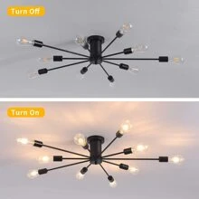 Semi Flush Mount Ceiling Light, 10-Light Modern Black Sputnik Chandelier Industrial Ceiling Lamp For Kitchen Dining Room Living Room Bedroom Foyer Lighting Fixture - 黑色 - 查看 5