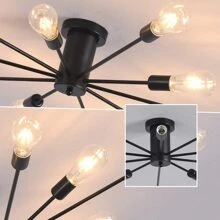Semi Flush Mount Ceiling Light, 10-Light Modern Black Sputnik Chandelier Industrial Ceiling Lamp For Kitchen Dining Room Living Room Bedroom Foyer Lighting Fixture - 黑色 - 查看 6