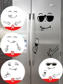 2入組樂趣表情冰箱貼紙,創意家用裝飾,卡通冰箱牆貼,家庭裝飾用品 - 黑色 - 查看 4