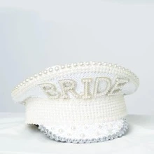 1pc Women's Pearl & Hen Party Themed Hat, Wedding Party Hat - White - View 1