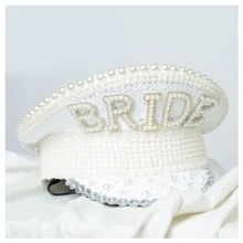 1pc Women's Pearl & Hen Party Themed Hat, Wedding Party Hat - White - View 2