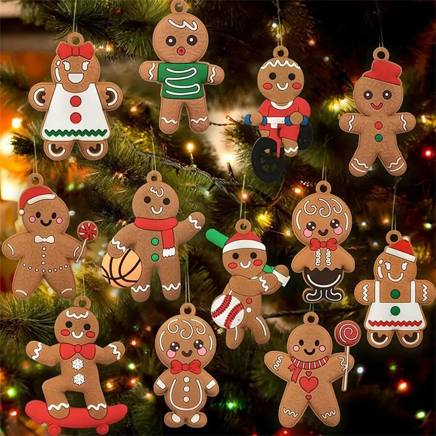 12pcs Gingerbread Man Ornaments Decorations For Christmas Tree Assorted Gingerbread Figurines Ornaments For Christmas Tree Hanging Decorations 3inches Tall,Home Decor ,Room Decor,Wall Decor - Multicolor - View 1