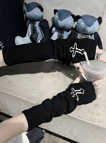 1pair Women's Cross Pattern Sleeve Without Fingers, Stylish & Versatile Fashion Item Halloweeny2k - Black - View 2