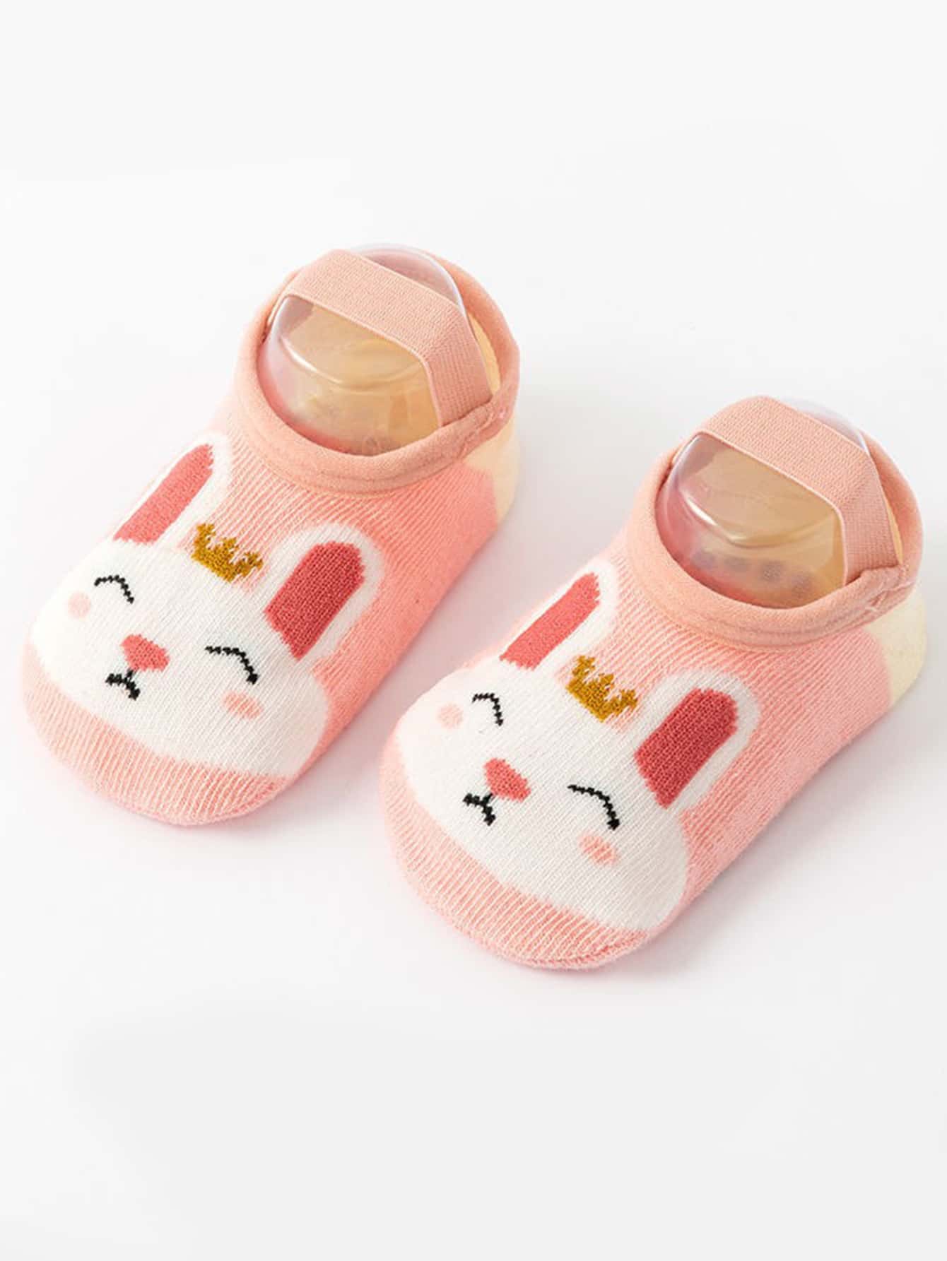 1pair Children's Cartoon Anti-slip Floor Socks With Glue Dots And Straps For Learning To Walk - Multicolor - View 1