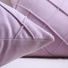 1 件天鹅绒装饰褶皱枕套，方形软垫套，适用于沙发和咖啡店 - 淡紫色 - 查看 4