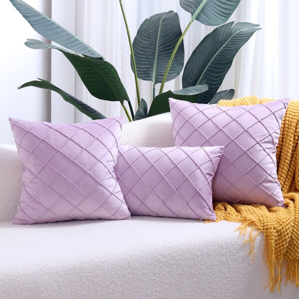 1 件天鹅绒装饰褶皱枕套，方形软垫套，适用于沙发和咖啡店