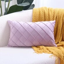 1 件天鹅绒装饰褶皱枕套，方形软垫套，适用于沙发和咖啡店 - 淡紫色 - 查看 7