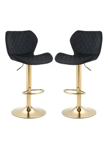 Velvet bar stool 2 piece counter Height bar stool with back Rotating bar chair with metal base Modern adjustable kitchen island stool for family bar/restaurant - 黑色 - 查看 8