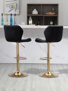 Velvet bar stool 2 piece counter Height bar stool with back Rotating bar chair with metal base Modern adjustable kitchen island stool for family bar/restaurant - 黑色 - 查看 3