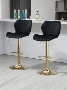 Velvet bar stool 2 piece counter Height bar stool with back Rotating bar chair with metal base Modern adjustable kitchen island stool for family bar/restaurant - 黑色 - 查看 1