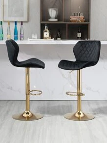 Velvet bar stool 2 piece counter Height bar stool with back Rotating bar chair with metal base Modern adjustable kitchen island stool for family bar/restaurant - 黑色 - 查看 2