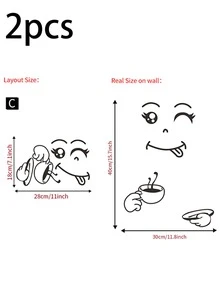 2入組樂趣表情冰箱貼紙,創意家用裝飾,卡通冰箱牆貼,家庭裝飾用品 - 黑色 - 查看 7