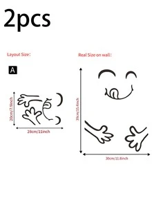 2入組樂趣表情冰箱貼紙,創意家用裝飾,卡通冰箱牆貼,家庭裝飾用品 - 黑色 - 查看 5