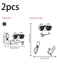 2入組樂趣表情冰箱貼紙,創意家用裝飾,卡通冰箱牆貼,家庭裝飾用品 - 黑色 - 查看 8