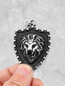 Collar Con Colgante De León En Color Acero - Blanco - Ver 5