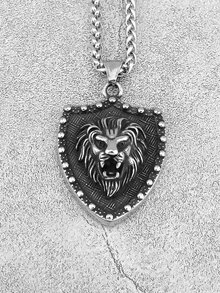 Collar Con Colgante De León En Color Acero - Blanco - Ver 6