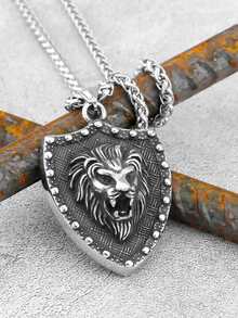 Collar Con Colgante De León En Color Acero - Blanco - Ver 2