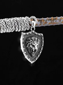 Collar Con Colgante De León En Color Acero - Blanco - Ver 1