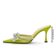 Women Heeled Mules Clear PVC Pointed Toe Rhinestone Bow-knot Sandals - Màu vàng - Xem 2