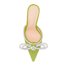 Women Heeled Mules Clear PVC Pointed Toe Rhinestone Bow-knot Sandals - Màu vàng - Xem 3