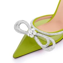 Women Heeled Mules Clear PVC Pointed Toe Rhinestone Bow-knot Sandals - Màu vàng - Xem 5